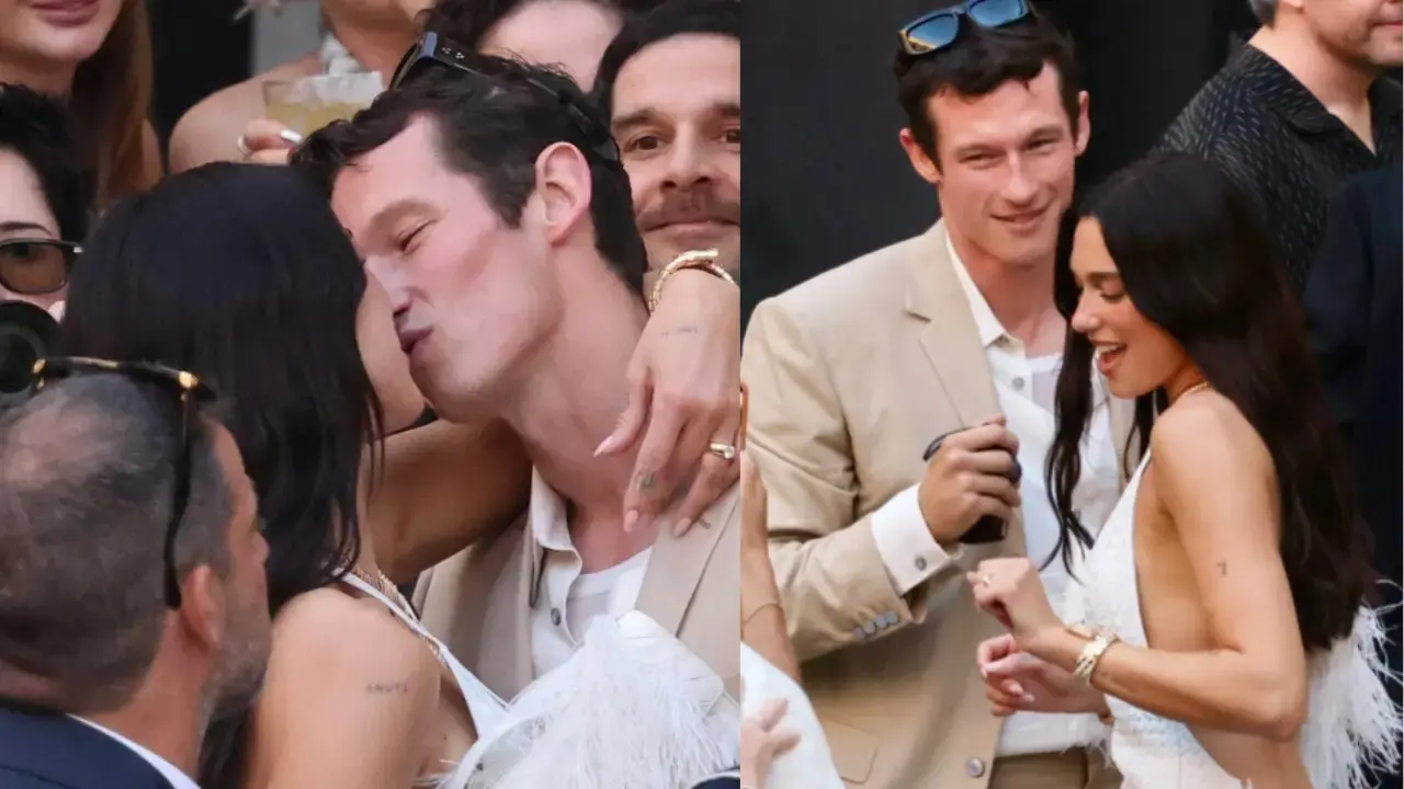 Dua Lipa and Calum Turner&rsquo;s romantic pre-wedding celebration in Italy has captivated fans online. A viral video showed the couple sharing a kiss. Read full story here